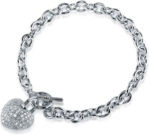BERRICLE Heart Cubic Zirconia CZ Fashion Necklace Earrings and Bracelet Set for Women, Silver-Tone in Saudi Arabia