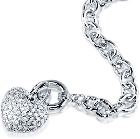 BERRICLE Heart Cubic Zirconia CZ Fashion Necklace Earrings and Bracelet Set for Women, Silver-Tone in Saudi Arabia