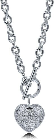 BERRICLE Heart Cubic Zirconia CZ Fashion Necklace Earrings and Bracelet Set for Women, Silver-Tone in Saudi Arabia