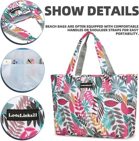 Lovelinks21 Beach Bag for Women Large Waterproof Sandproof Beach Pool Bag Casual Travel Beach Tote Bag with Pockets in Saudi Arabia