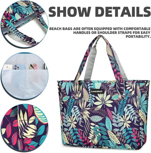 Lovelinks21 Beach Bag for Women Large Waterproof Sandproof Beach Pool Bag Casual Travel Beach Tote Bag with Pockets in Saudi Arabia