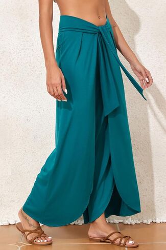 Herseas Womens Beach Pants Split Wide Leg Beach Cover Up Pants Palazzo Flowy Casual Lounge Pants in Saudi Arabia