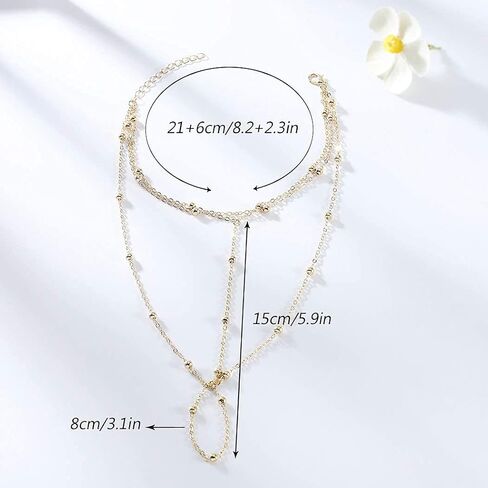 Ursumy Beads Barefoot Sandals Sliver Anklet Beach Foot Chain Layered Ankle Bracelet Jewelry for Women and Girls (2Pcs) in Saudi Arabia