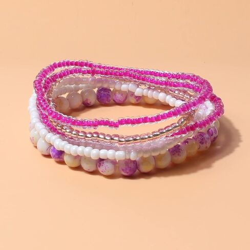 COLORFUL BLING Bohemian Crystal Beaded Bracelets Set Multilayer Stackable Bracelets Boho Charms Stretch Bracelet Handmade Multicolor Crystal Beaded Bangles Strand Bracelet Set in Saudi Arabia