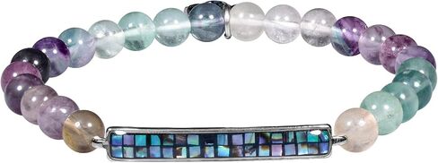 SUNYIK Natural 6mm Stone Beads Bracelet for Women Men, Abalone Shell Bar Curved with Four-Leaf Charm Bracelet for Unisex in Saudi Arabia