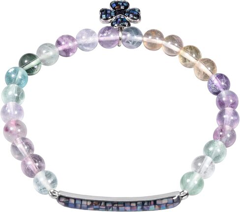 SUNYIK Natural 6mm Stone Beads Bracelet for Women Men, Abalone Shell Bar Curved with Four-Leaf Charm Bracelet for Unisex in Saudi Arabia