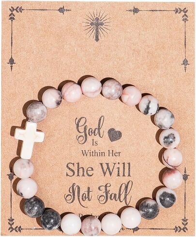 Pingyongchang Inspirational Christian Gifts for Women, Men Cross Beads Bracelets, Faith Easter Catholic Religious Christian Jewelry, Healing Natural Stone Meaningful Baptism Communion Bracelets in Kuwait