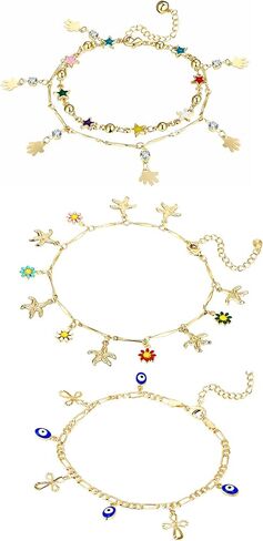 Esbbela Charm Bracelets for Women 14K Yellow Gold Ankle Bracelet Anklet Evil Eye Star Star Shell Beads Wrist Chain Adjustable 7-11 inches in Saudi Arabia