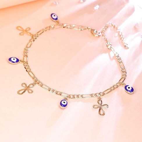 Esbbela Charm Bracelets for Women 14K Yellow Gold Ankle Bracelet Anklet Evil Eye Star Star Shell Beads Wrist Chain Adjustable 7-11 inches in Saudi Arabia