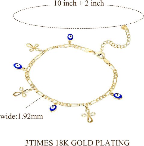 Esbbela Charm Bracelets for Women 14K Yellow Gold Ankle Bracelet Anklet Evil Eye Star Star Shell Beads Wrist Chain Adjustable 7-11 inches in Saudi Arabia