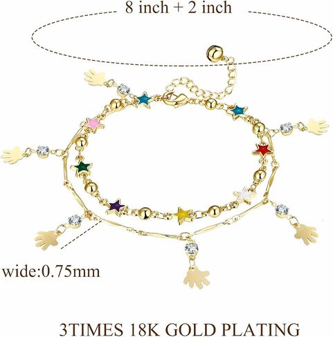 Esbbela Charm Bracelets for Women 14K Yellow Gold Ankle Bracelet Anklet Evil Eye Star Star Shell Beads Wrist Chain Adjustable 7-11 inches in Saudi Arabia