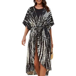 EDOLYNSA Women's Beach Coverups Long Kimono Robe Open Front Swimsuit Cover up