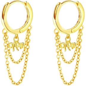 925 Sterling Silver Star Earrings Tassel Chain Drop Dangle Black Rose Gold Small Hoop Earrings Huggie for Women Teen Jewelry Gifts weinuo