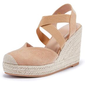 Womens Wedge Espadrille Sandals Platform Criss Cross Elastic Strap Slingback Summer Cap Toe Shoes in Kuwait