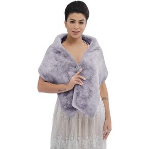 Jovono Women's Wedding Fur Shawls and Wrap Bridal Fur Scarf stoles with Rhinestone Brooch for Bride and Bridesmaids (Gray) in Kuwait