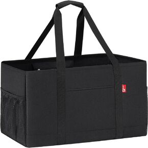 Extra Large Utility Tote Bag, Foldable Reusable Grocery Bags, Collapsible Tote with Metal Wire Frame & Reinforced Bottom Board, Stand Up Large Utility Tote for Shopping, Beach Bag（Black）