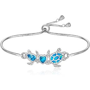 سوار سلحفاة للنساء من الفضة الاسترلينية بتصميم سلحفاة بحر اوبال ازرق قابل للتعديل، مجوهرات سلحفاة هاواي قابلة للتعديل، هدايا الكريسماس، فضة ستيرلينج، زركونيا مكعب, فضة استرلينية, مكعب زركونيا in Kuwait
