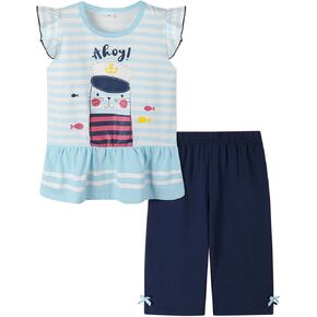 Baby Toddler Girls Summer Clothes Casual Clothing Suit Short Sleeve Striped T-Shirt Pants in Kuwait