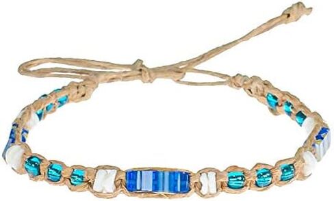 BlueRica Hemp Anklet Bracelet with Puka Shell Beads & Dark Blue Murano Glass Tubes in Saudi Arabia