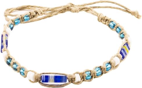 BlueRica Hemp Anklet Bracelet with Puka Shell Beads & Dark Blue Murano Glass Tubes in Saudi Arabia