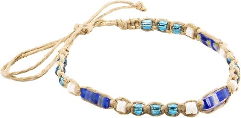 BlueRica Hemp Anklet Bracelet with Puka Shell Beads & Dark Blue Murano Glass Tubes in Saudi Arabia
