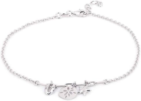Vanbelle Sterling Silver Jewelry - Rhodium Plated with 925 Stamp - Sea Theme Dangling charm Anklet - Stylish Beautifully Designed for Women - 9" long + 1" extender in Saudi Arabia
