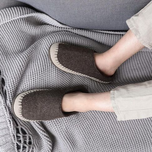 Zizor Men's Felt Fabric Slip On Moccasin House Slippers, Indoor Outdoor Rubber Sole Hard Bottom in Kuwait