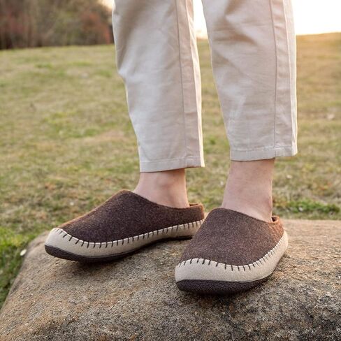Zizor Men's Felt Fabric Slip On Moccasin House Slippers, Indoor Outdoor Rubber Sole Hard Bottom in Kuwait