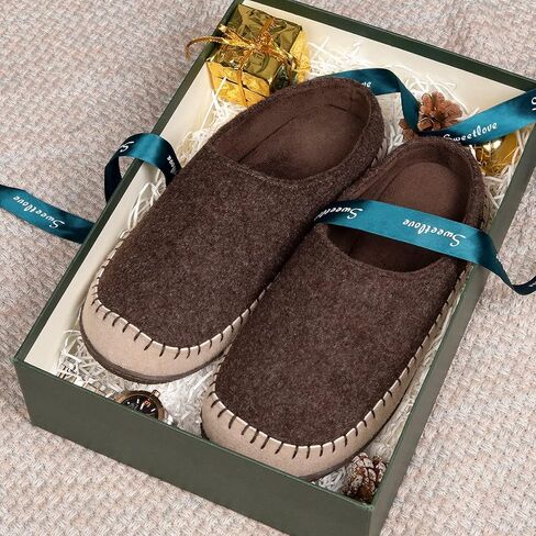 Zizor Men's Felt Fabric Slip On Moccasin House Slippers, Indoor Outdoor Rubber Sole Hard Bottom in Kuwait