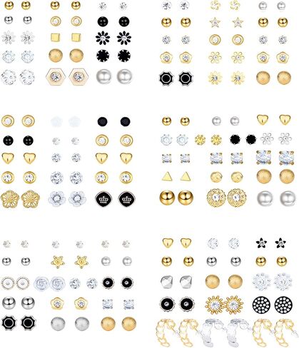 92 زوج من الأقراط الصغيرة مسمار مجموعة للنساء الرجال بسيطة مثلث الكرة الأقراط مسمار أسود فضي ذهبي لؤلؤة حجر الراين لطيف حزمة in Kuwait