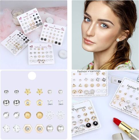 92 زوج من الأقراط الصغيرة مسمار مجموعة للنساء الرجال بسيطة مثلث الكرة الأقراط مسمار أسود فضي ذهبي لؤلؤة حجر الراين لطيف حزمة in Kuwait