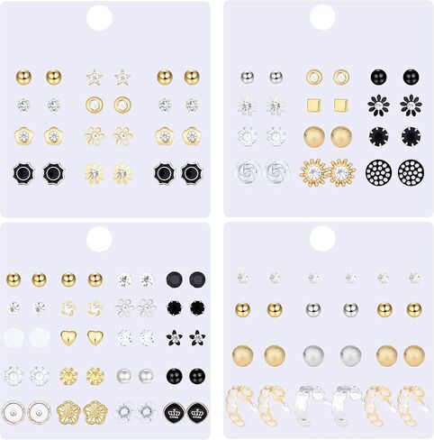 92 زوج من الأقراط الصغيرة مسمار مجموعة للنساء الرجال بسيطة مثلث الكرة الأقراط مسمار أسود فضي ذهبي لؤلؤة حجر الراين لطيف حزمة in Kuwait