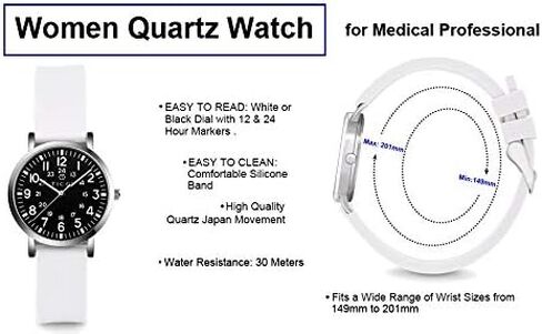 TICCI Women's Petite Watch for Medical Professionals Easy to Read Small Face, Silicone Band, Second Hand, Military Time for Nurses, Doctors, Students in Saudi Arabia