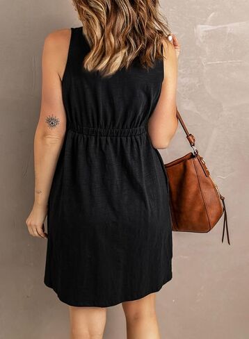 BLENCOT Women's Casual Sleeveless T-Shirt Dresses Summer V Neck Button Down Swing Short Dress in Saudi Arabia