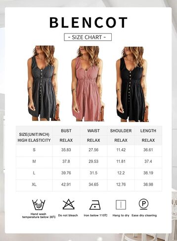 BLENCOT Women's Casual Sleeveless T-Shirt Dresses Summer V Neck Button Down Swing Short Dress in Saudi Arabia