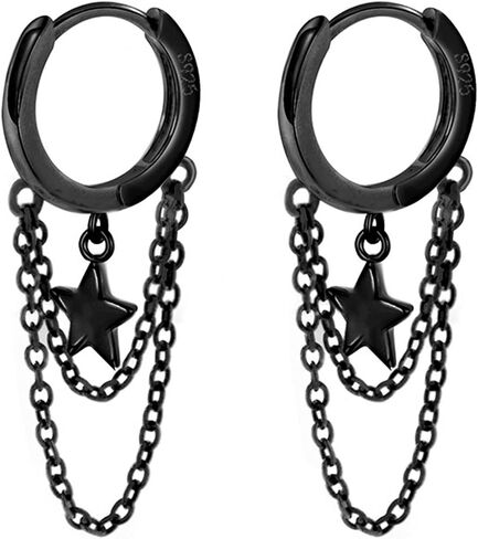 925 Sterling Silver Star Earrings Tassel Chain Drop Dangle Black Rose Gold Small Hoop Earrings Huggie for Women Teen Jewelry Gifts weinuo in Kuwait