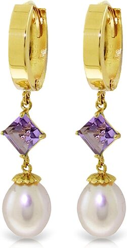 Galaxy Gold GG 9.5 Carat 14k Solid Gold Hoop Earrings Natural pearl Amethyst, Metal Gemstone, Amethyst Pearl in Saudi Arabia