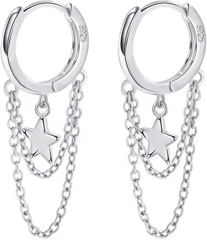 925 Sterling Silver Star Earrings Tassel Chain Drop Dangle Black Rose Gold Small Hoop Earrings Huggie for Women Teen Jewelry Gifts weinuo in Kuwait