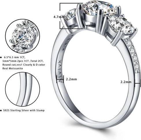 Atylyk 2 Carat Moissanite Adjustable Engagement Ring Wedding Promise 925 Sterling Silver Solitaire Rings for Women (3-Stone Ring) in Saudi Arabia