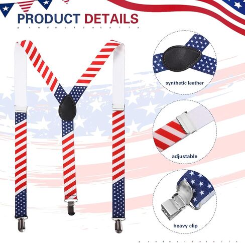 Geyoga 5 Pieces Halloween Uncle Costume Set USA Red White and Blue Top Hat, X Back Elastic Suspenders, Bow Tie, Necktie, Badge, Halloween Independence Day Party Costume Cosplay Patriotic Accessories in Saudi Arabia