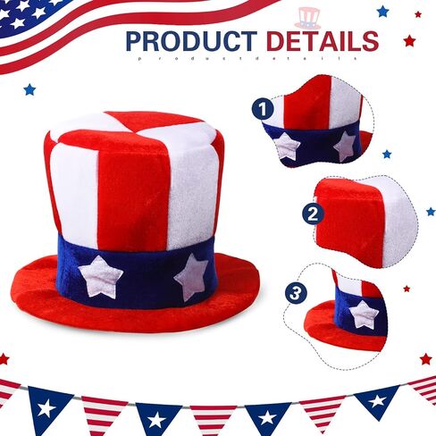 Geyoga 5 Pieces Halloween Uncle Costume Set USA Red White and Blue Top Hat, X Back Elastic Suspenders, Bow Tie, Necktie, Badge, Halloween Independence Day Party Costume Cosplay Patriotic Accessories in Saudi Arabia