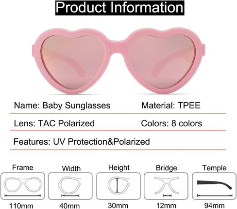 Pro Acme Baby Flexible Heart Shaped Polarized Sunglasses with Strap, Adjustable Toddler & Infant girls boys Age 0-24 Months in Kuwait