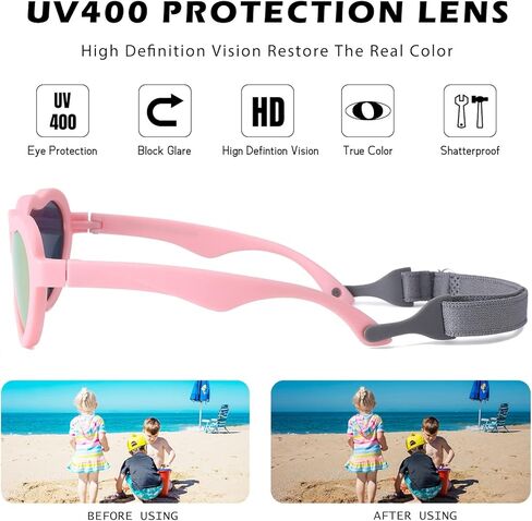 Pro Acme Baby Flexible Heart Shaped Polarized Sunglasses with Strap, Adjustable Toddler & Infant girls boys Age 0-24 Months in Kuwait
