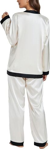 OPOIPIN Women's Satin Pajamas Set Long Sleeve V Neck Button Down Blouse and Long Pants Sleepwear Pj with Pockets in Saudi Arabia