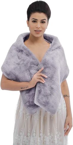 Jovono Women's Wedding Fur Shawls and Wrap Bridal Fur Scarf stoles with Rhinestone Brooch for Bride and Bridesmaids (Gray) in Kuwait