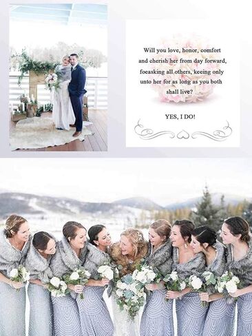 Jovono Women's Wedding Fur Shawls and Wrap Bridal Fur Scarf stoles with Rhinestone Brooch for Bride and Bridesmaids (Gray) in Kuwait