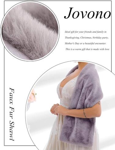 Jovono Women's Wedding Fur Shawls and Wrap Bridal Fur Scarf stoles with Rhinestone Brooch for Bride and Bridesmaids (Gray) in Kuwait