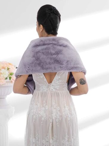 Jovono Women's Wedding Fur Shawls and Wrap Bridal Fur Scarf stoles with Rhinestone Brooch for Bride and Bridesmaids (Gray) in Kuwait