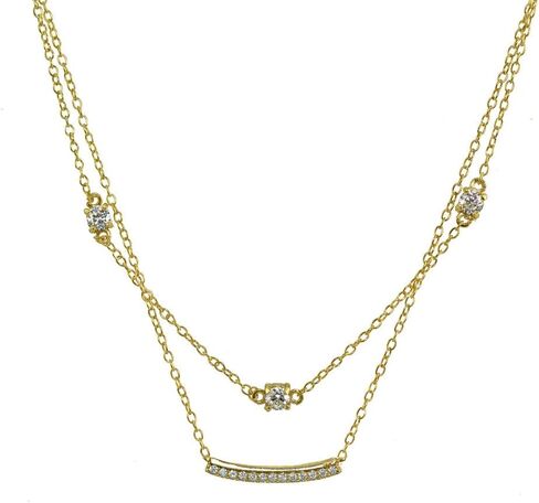 GemStar USA Sterling Silver Cubic Zirconia Bar Layered Choker Necklace in Kuwait
