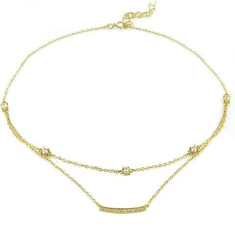 GemStar USA Sterling Silver Cubic Zirconia Bar Layered Choker Necklace in Kuwait
